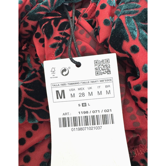 Zara Red Iridescent Teal Velvet Draped Long Sleeve Mini Dress Size M Womens NWT - Picture 8 of 10